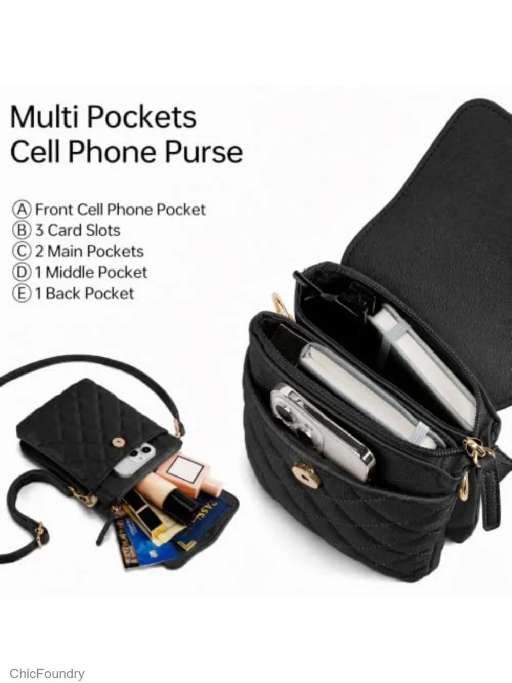 RFID Quilted Vegan Leather Small Crossbody Phone Purse with Credit Card Slots